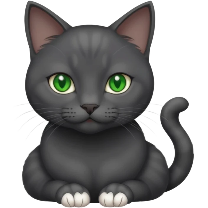 beautiful female solid dark grey cat with green eyes, white toes/paws and white patch on her chest playing emoji