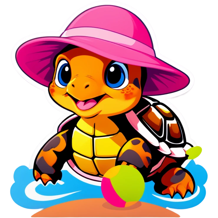 Tortoise wearing pink sun hat  emoji