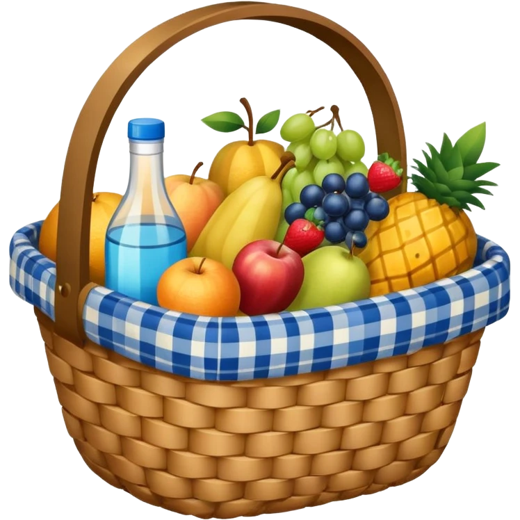 blue plaid lining basket with both food, drink and fruits emoji