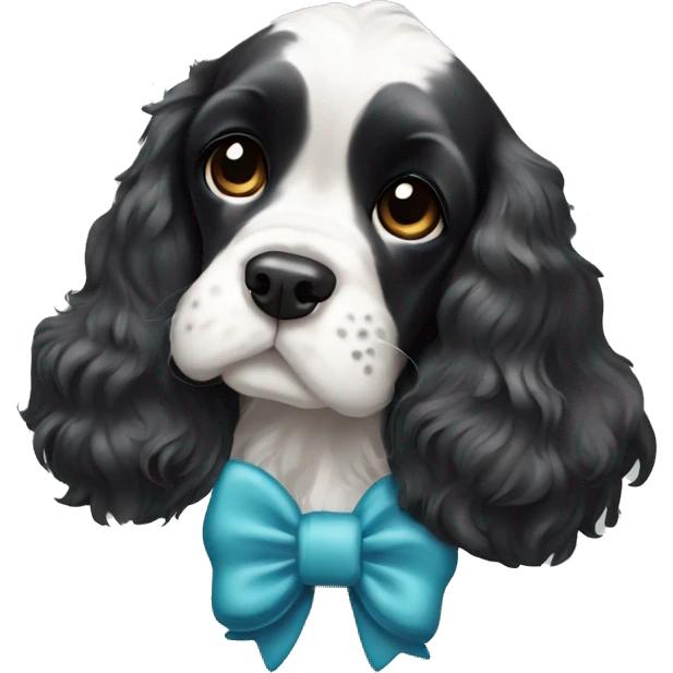 Black and white cocker spaniel with bow around her neck  emoji