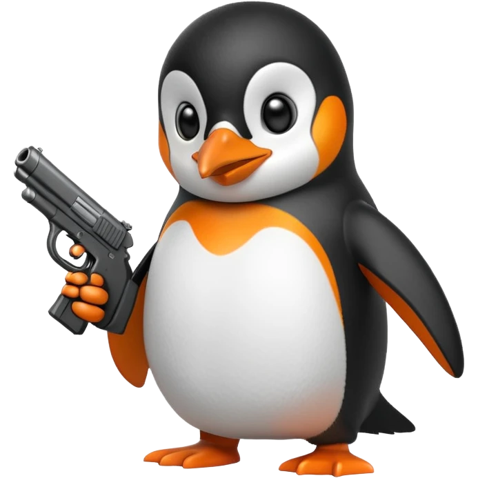 A penguin with a gun in the style of iPhone emoji emoji