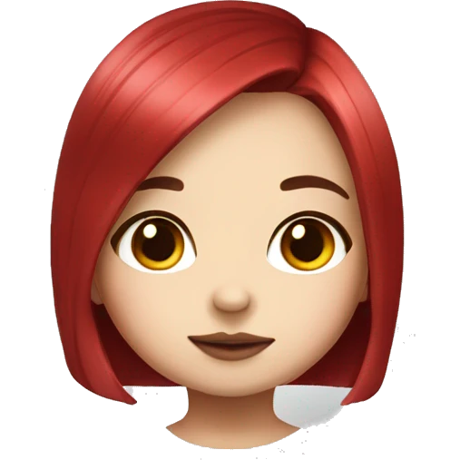portrait cute chibi girl with bob cherry red straight hair and beautiful make up emoji
