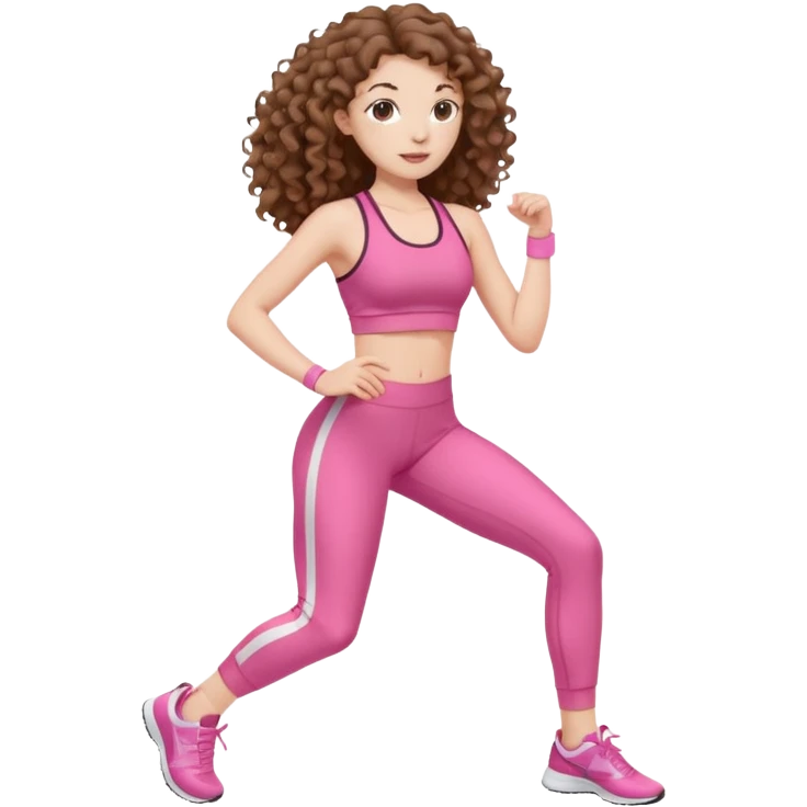 pale white girl with long brown curly hair exercise pink emoji