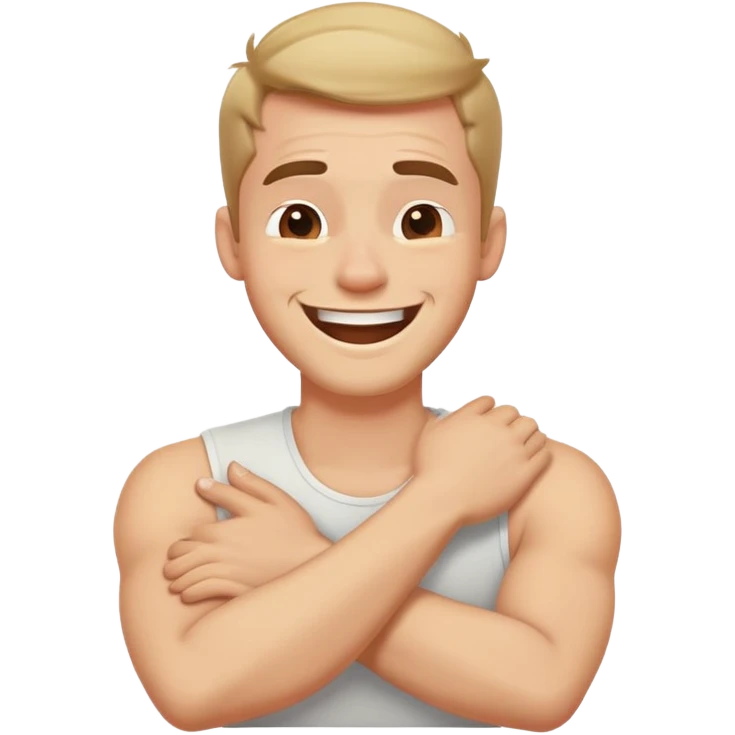 Arms crossed holding neck laughing guy emoji