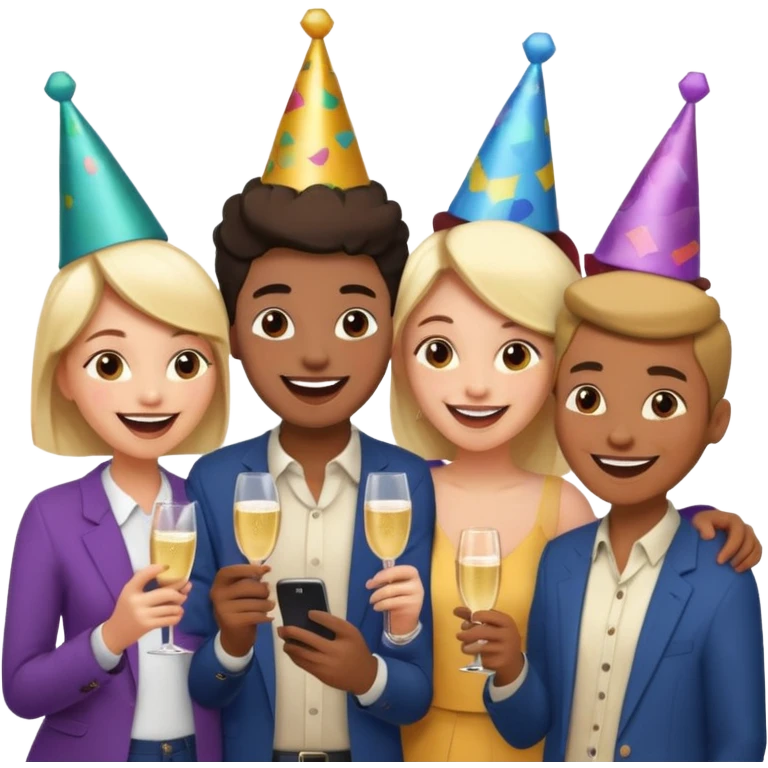 I want to generate a 3d image to show a group of friends playing a mobile trivia game emoji