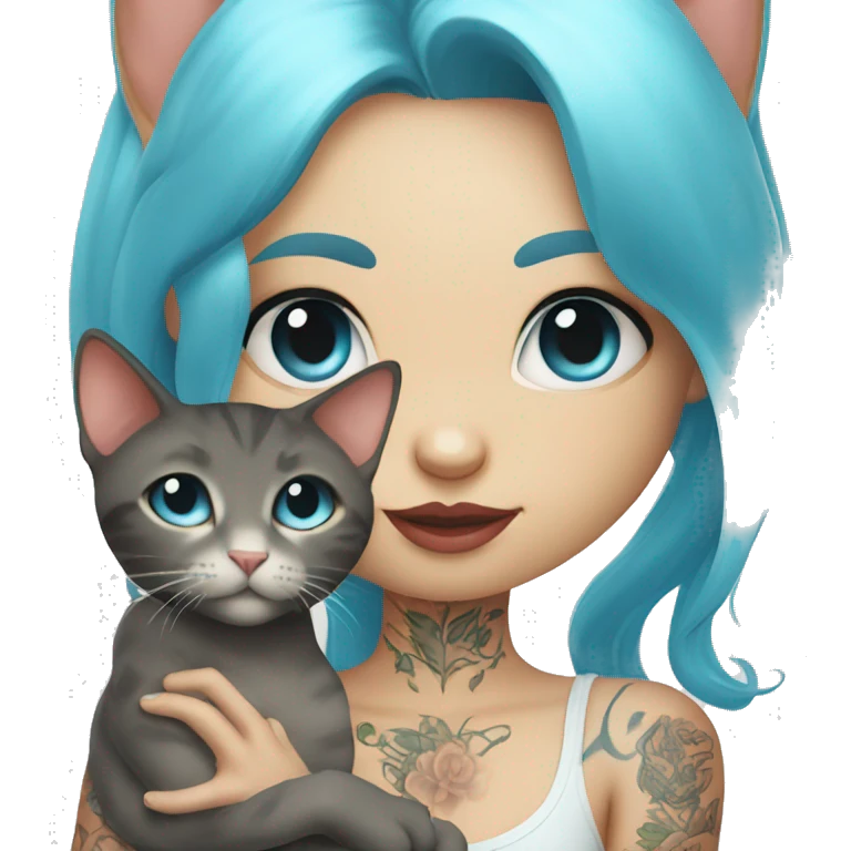2 cats in the hands of a light blue-eyed girl with tattoos emoji