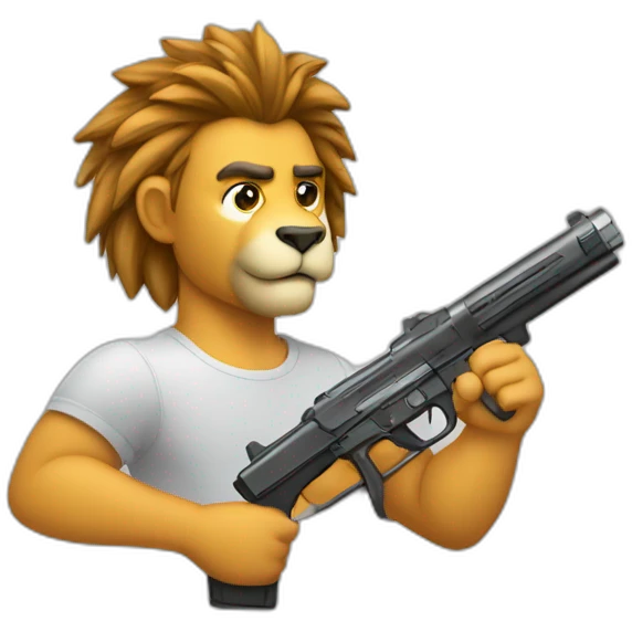 Homme au visage de lion avec pistolet à la main emoji