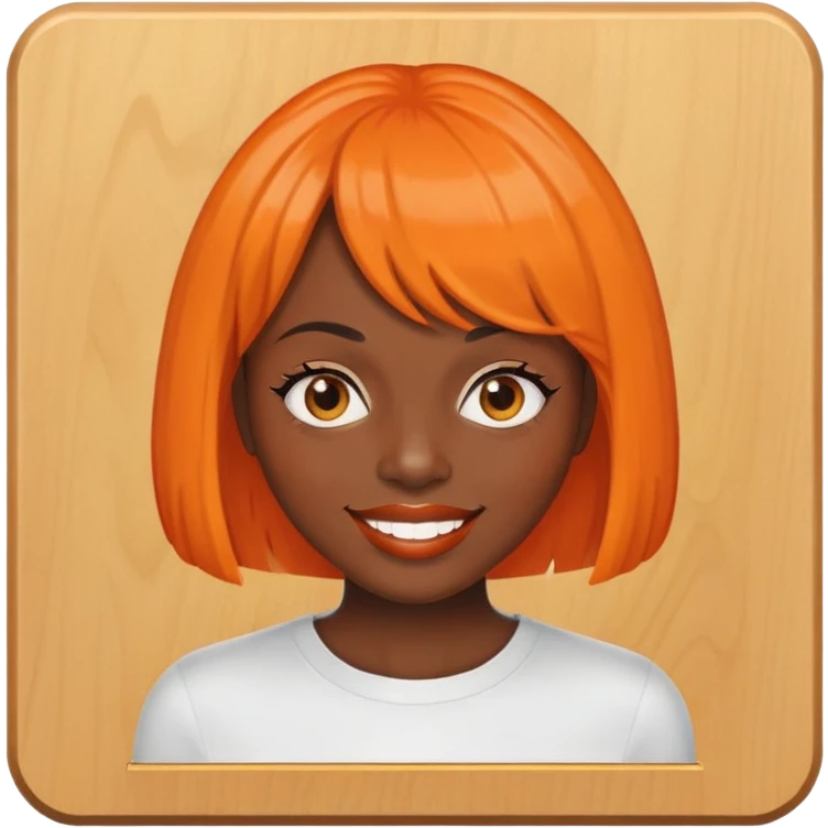 dark skinned Black woman with orange bob wig like Chucky's hair, visible plaque on her teeth emoji