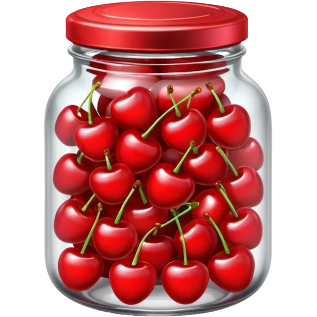 Realistic glass jar with silver metallic lid filled with maraschino cherries inside of it. emoji