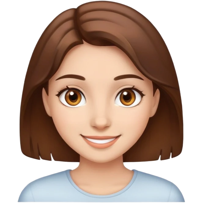 A beautiful girl with brown eyes and brown hair is smiling emoji