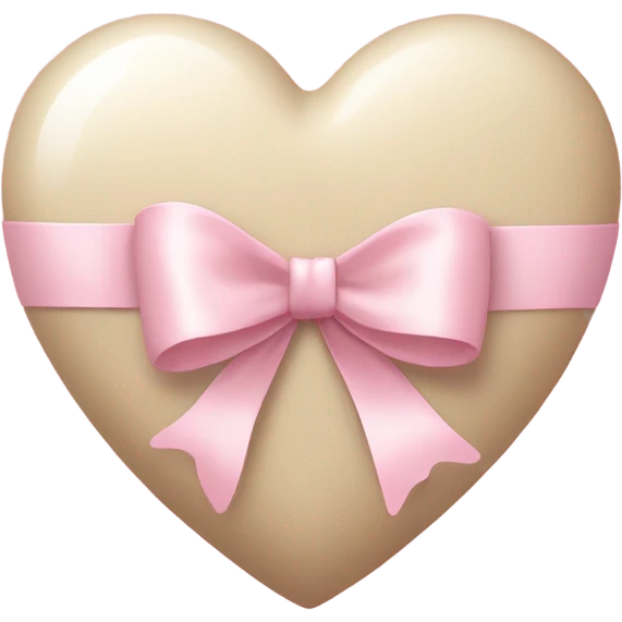 A light beige coloured heart with a light pink bow wrapping it emoji