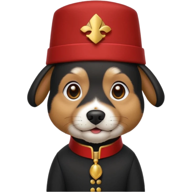 black suited dog with fes hat emoji