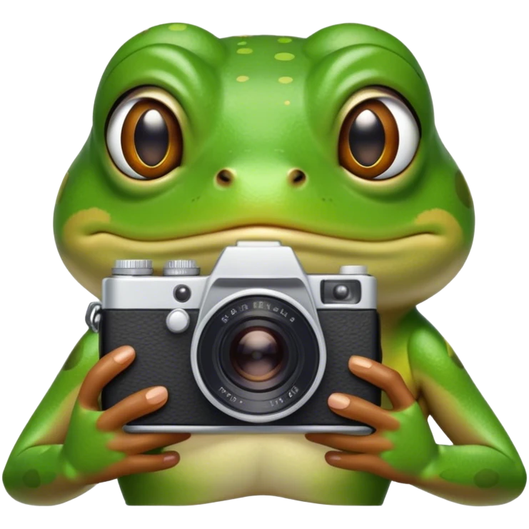 add a camera and make the frog little tensed emoji