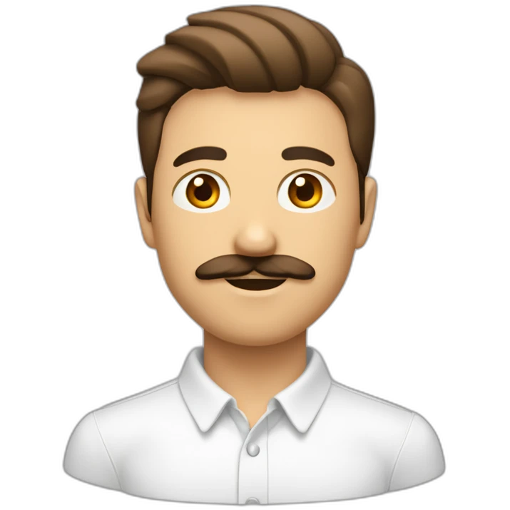 Homme blanc brun avec des cheveux court plaqués à droite et une moustache de petite longueur emoji