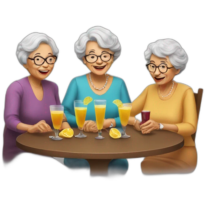 Three grandmothers drinks a glass of vine emoji