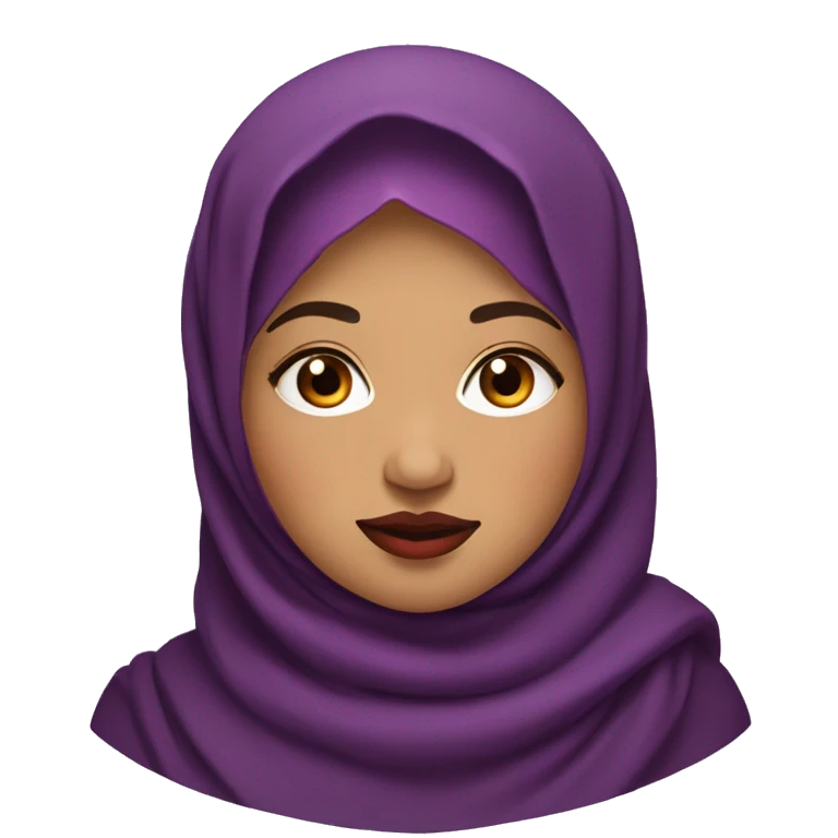 Young Bangladeshi plus-size woman with wide round face and purple hijab and bright red lipstick emoji