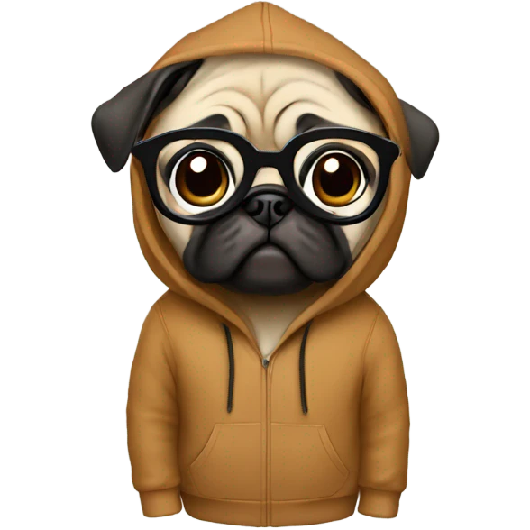Pug with glasses and brown hoodie emoji
