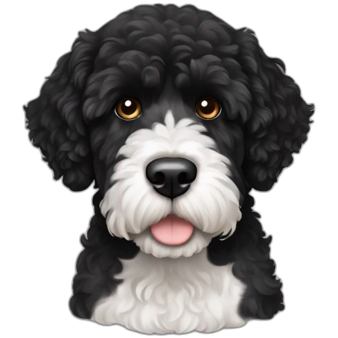 black face Portuguese water dog with white chin emoji
