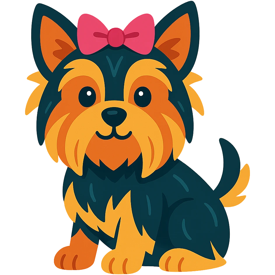 cute yorkshire dog wearing a pink bow, colorful cartoon style emoji