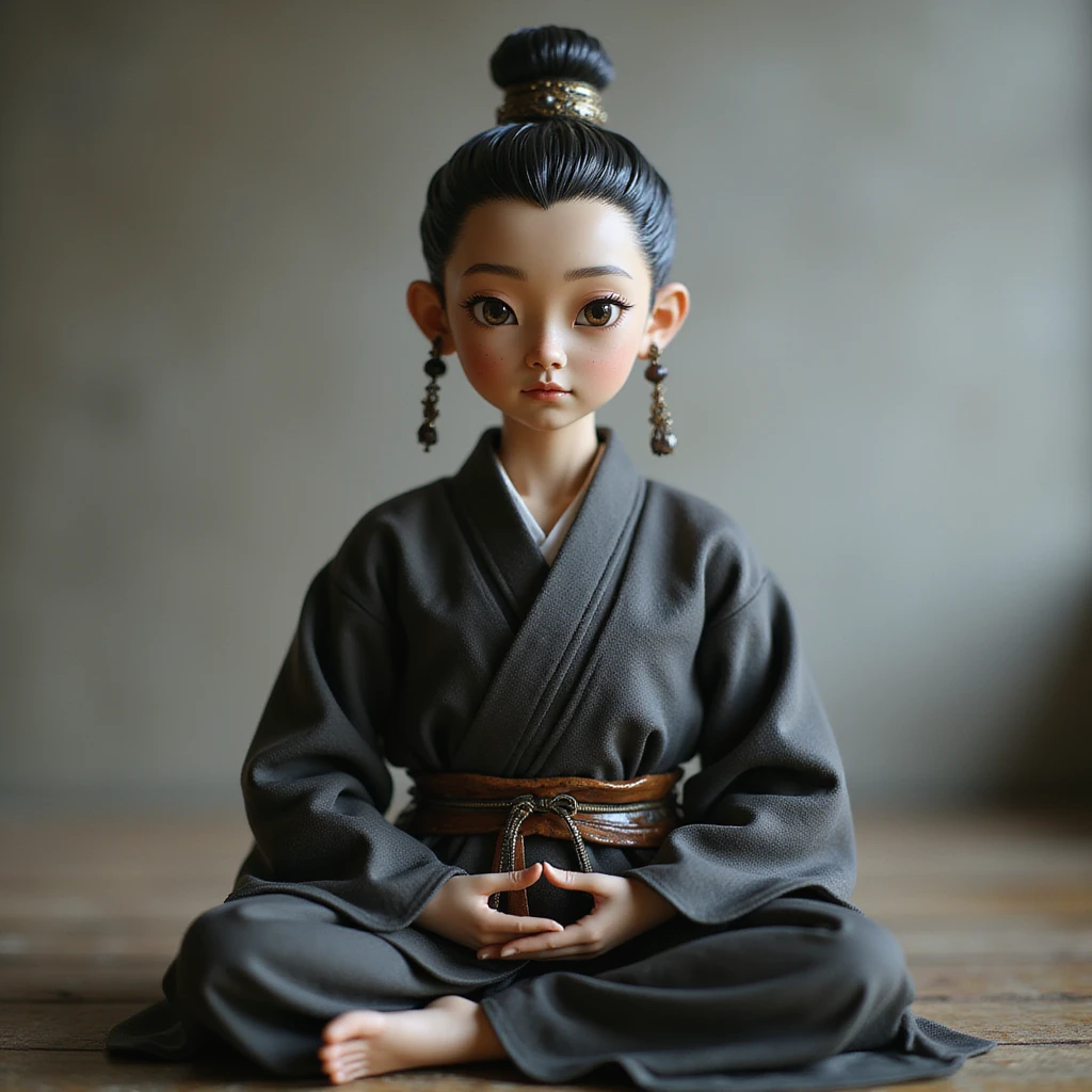 realistic AI chatbot with a meditative, disciplined presence, inspired by samurai and Buddhist philosophy. Calm, focused eyes, subtle traditional attire, peaceful background, aura of wisdom and self-mastery. emoji