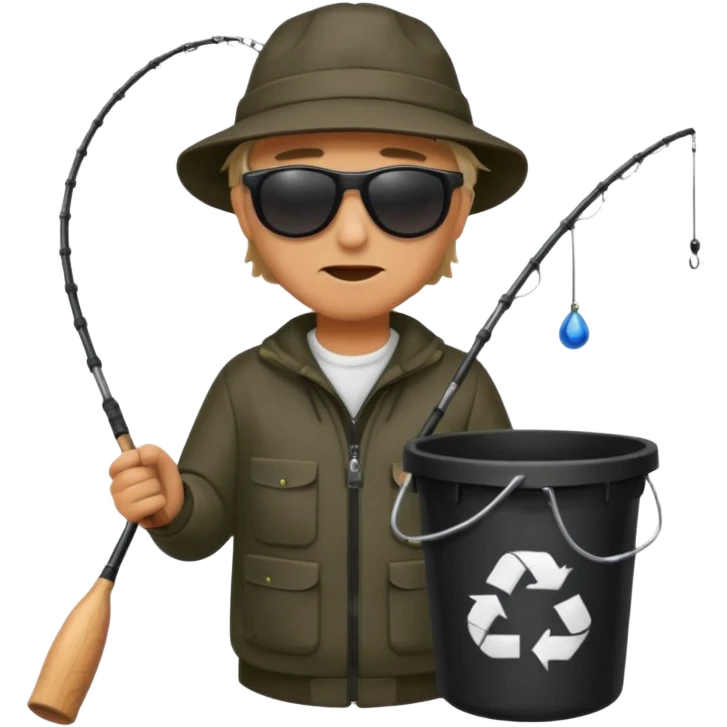 man fishing, caught trash bag on rod emoji