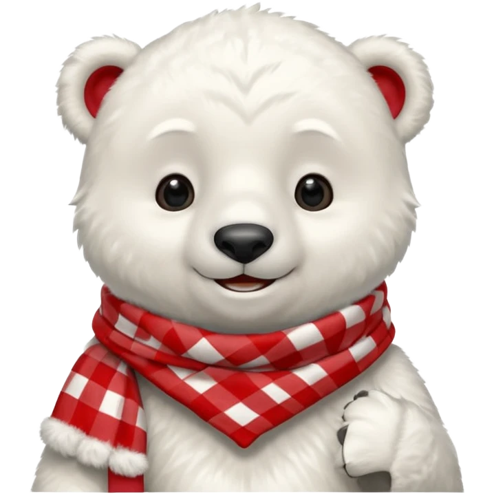 baby Polar Bear, smiling, wearing red Checkered Triangle scarf emoji