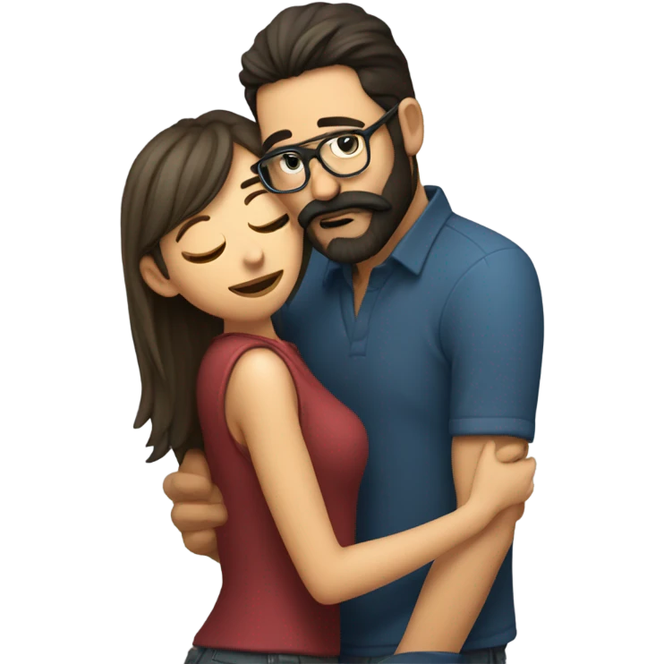 Girl kissing a man with dark beard and glasses emoji