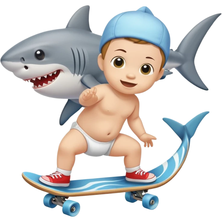 A baby skateboarding on a shark  emoji