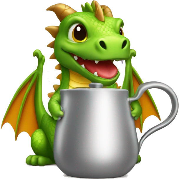 Cute Dragon holds Coffeepot emoji