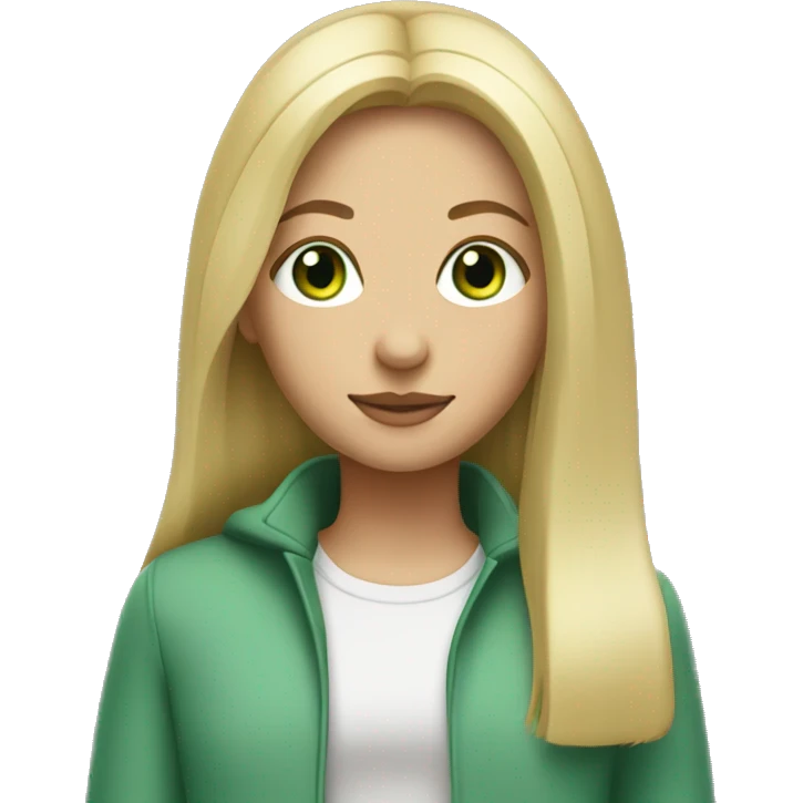 Blonde girl with straight hair and light green eyes  emoji