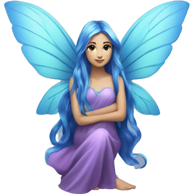 Beautiful,blue flower, fairy, blue, turqoise, silver, purple, long hair, big wings emoji