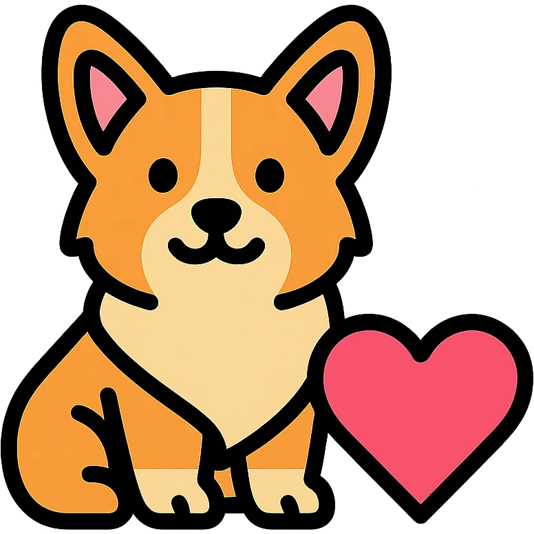A corgi with a heart next to him emoji