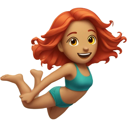 Girl flipping on beach with red hair emoji
