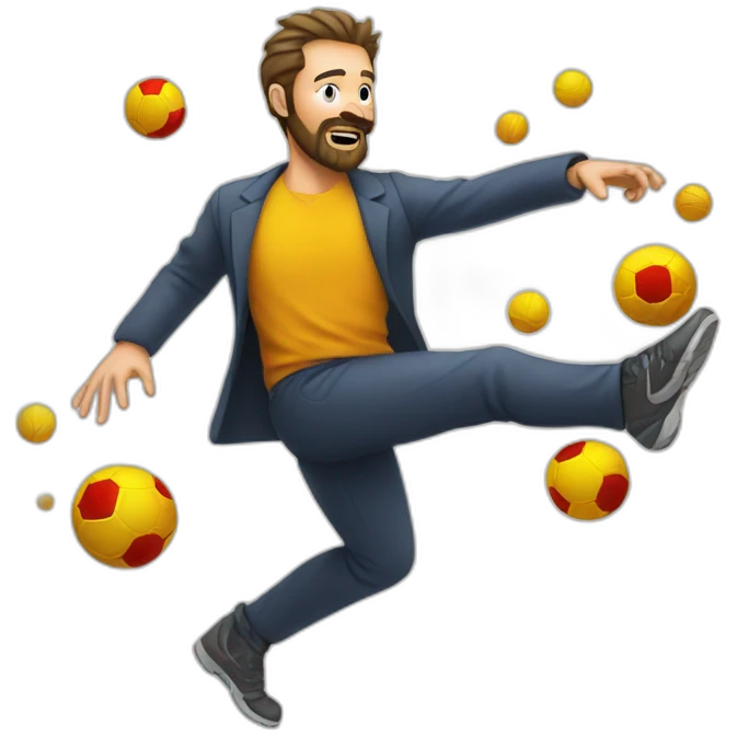 man with beard kicking virus as ball emoji