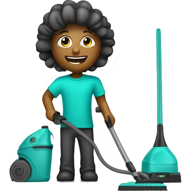 cleaner in turquoise color t-shirt. with vacum cleaner emoji