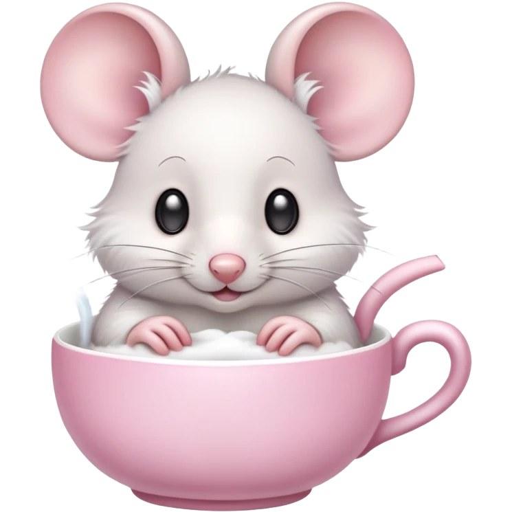 Cute cartoon mouse holding a teacup with steam rising emoji