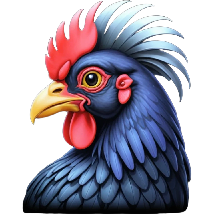 Ayam cemani rooster with black wattle black beak black comb black emoji