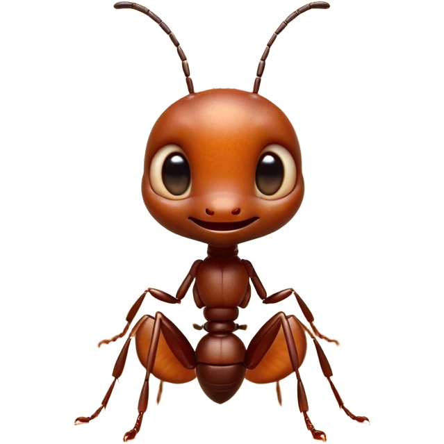Cinematic Cute Ant Portrait Emoji, Head tilted playfully and inquisitively, featuring a minuscule, charming body with a delicately textured exoskeleton and round, sparkling eyes brimming with curious mischief, Simplified yet irresistibly adorable features, highly detailed, glowing with a warm, inviting earthy glow, high shine, affectionate and lively, stylized with a touch of whimsical industrious charm, soft glowing outline, capturing the essence of a mischievous ant that seems as if it could scurry out of the screen into your arms! emoji