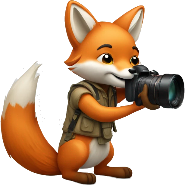 Little fox with photo camera emoji
