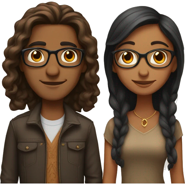Indian couple short brown girl long hair, tall brown boy with glasses emoji