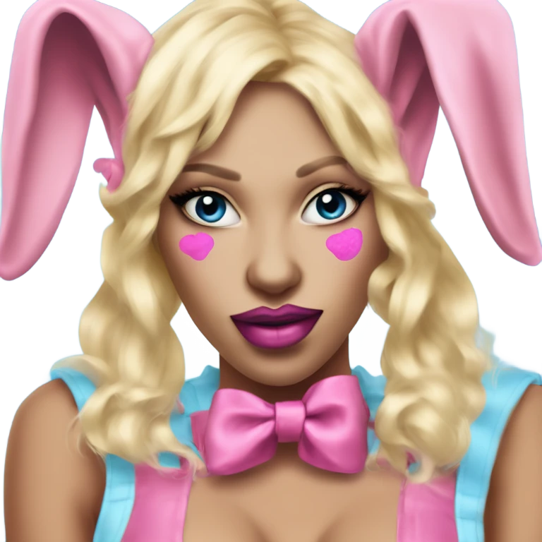 Creepy Blonde Go-go dancer -light blue face- Enid Sinclair wearing big floppy bunny ears pink lips  emoji