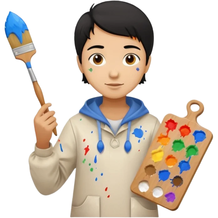 black haired light brown skinned painter with canvas emoji