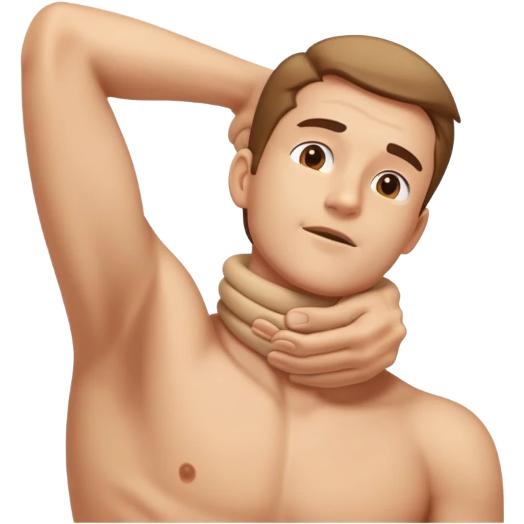 Man holding neck with motion emoji