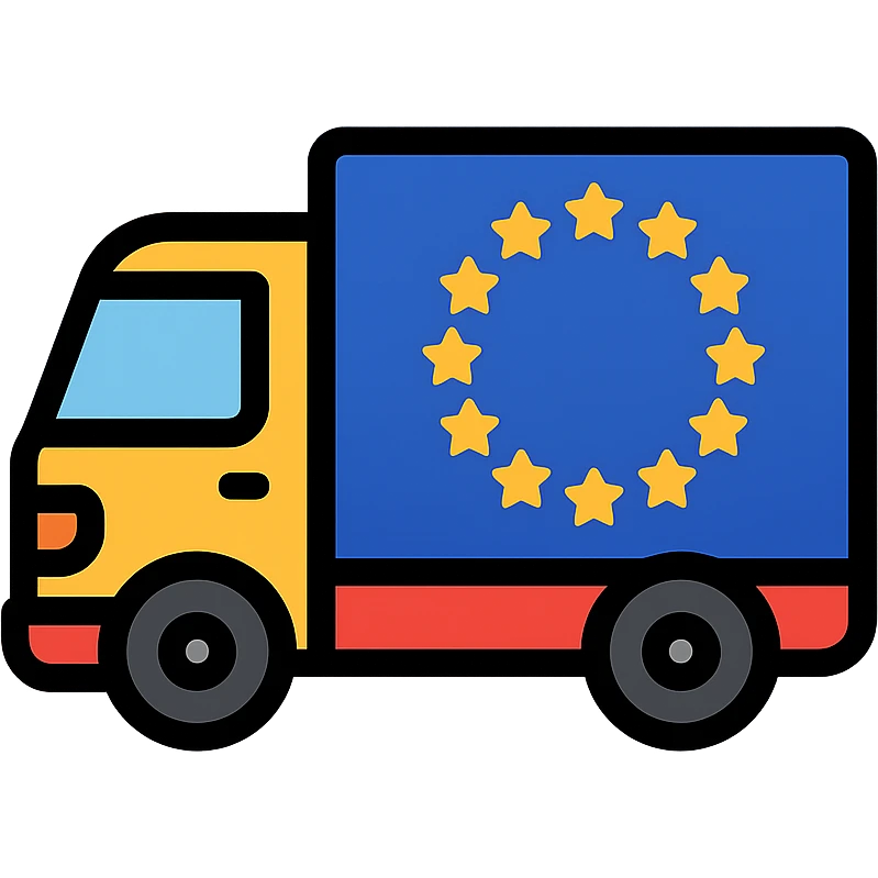 color outline icon of a cargo truck with EU flag emoji