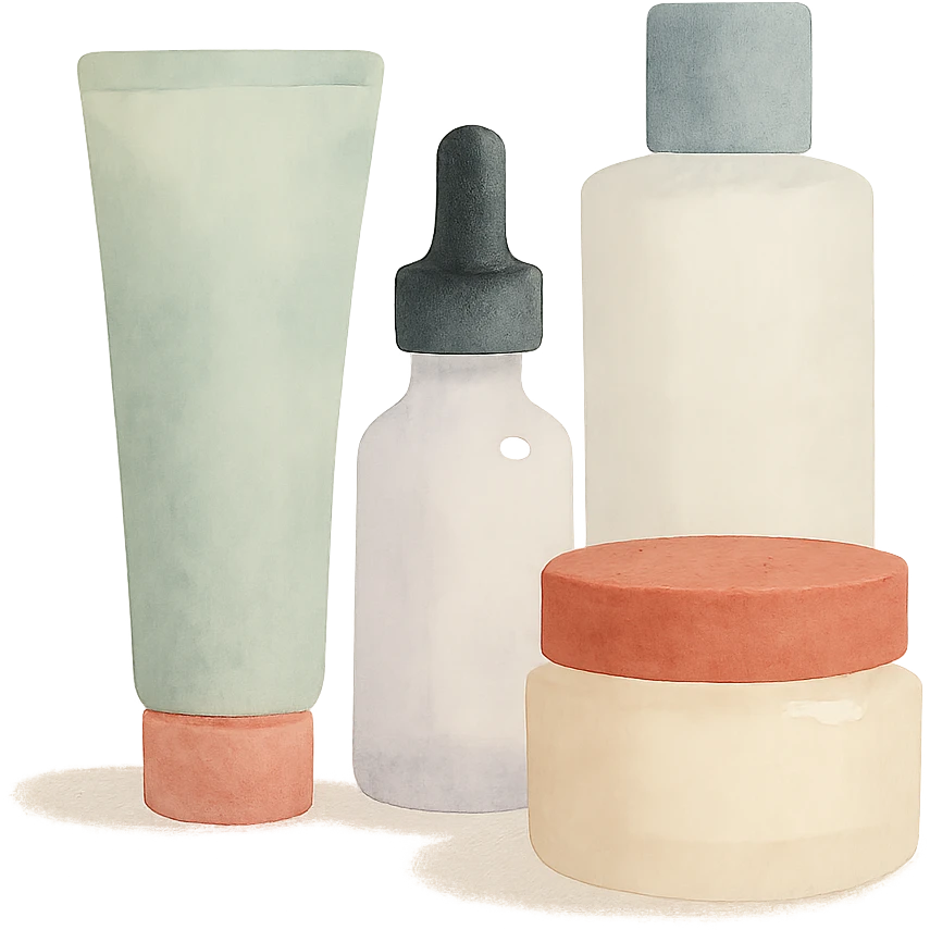 skincare products, soft, artistic emoji