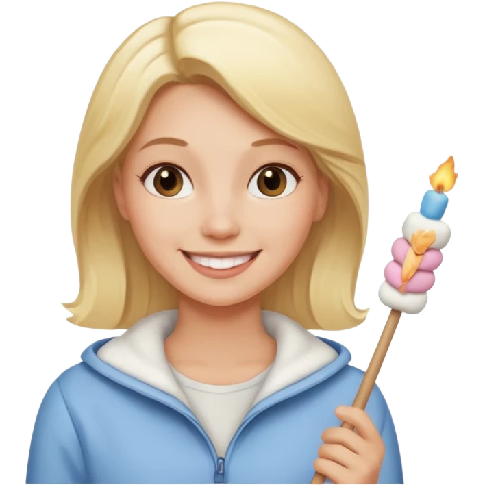 blonde woman holding marshmallow stick emoji