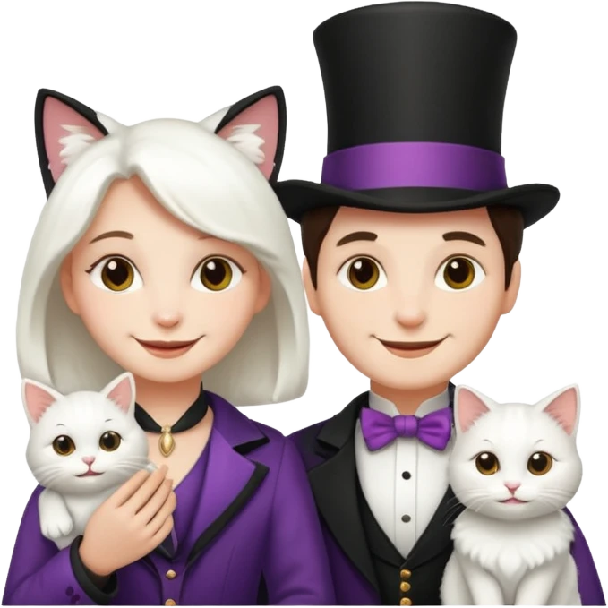 magician couple and their pet cat emoji