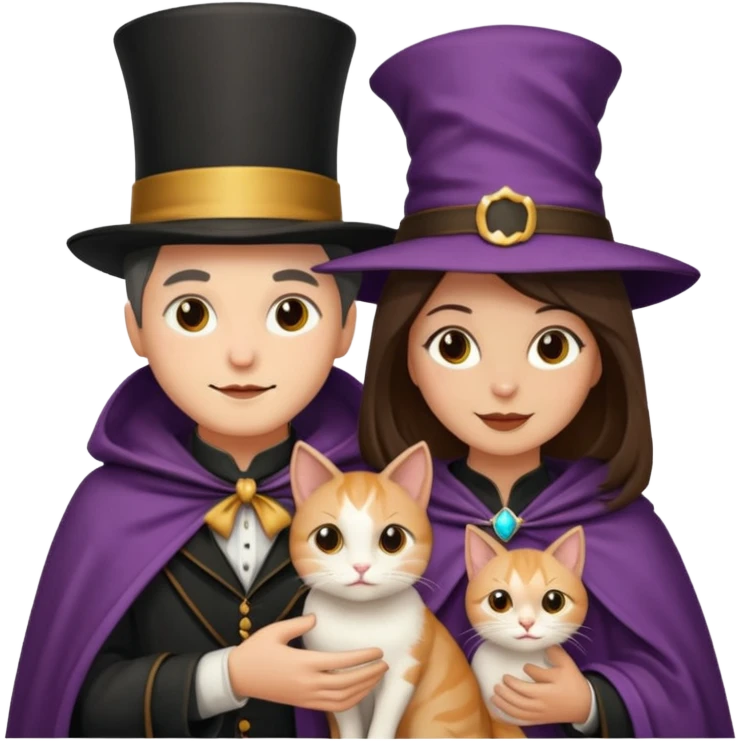 magician couple and their pet cat emoji