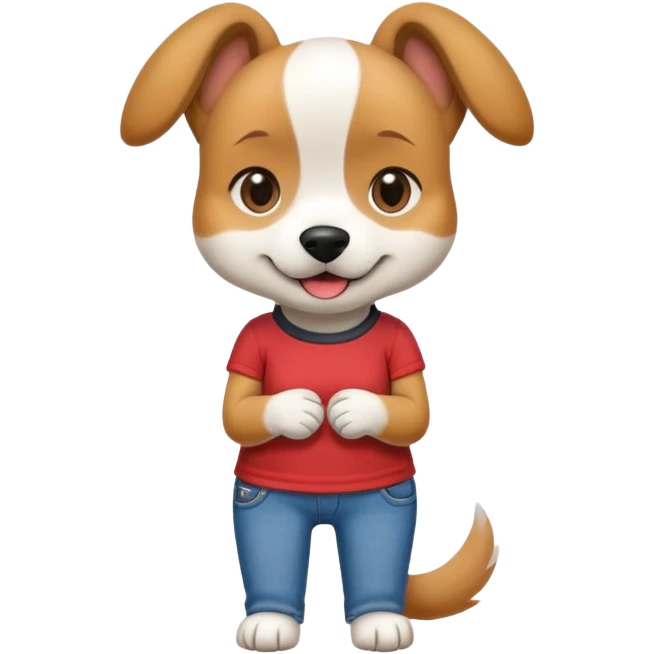 female dog upright casual clothes jeans t-shirt friendly expression emoji