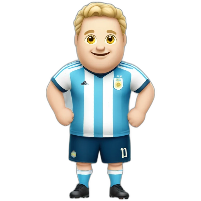 obese white man play soccer. argentina uniform. Thumbs up  emoji